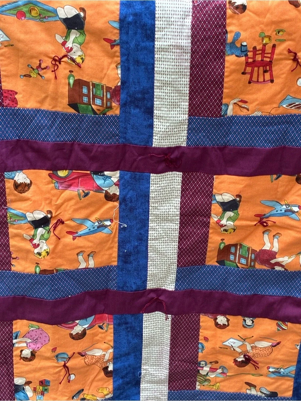 Vintage Handmade Patchwork Tied Quilt Kids Novelty Print 53x40